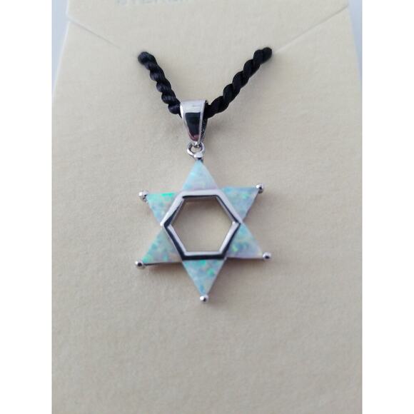 DESIGNER ALEXANDER KALIFANO OPAL INLAY STERLING STAR OF DAVID PENDANT ROPE... - Picture 2 of 7